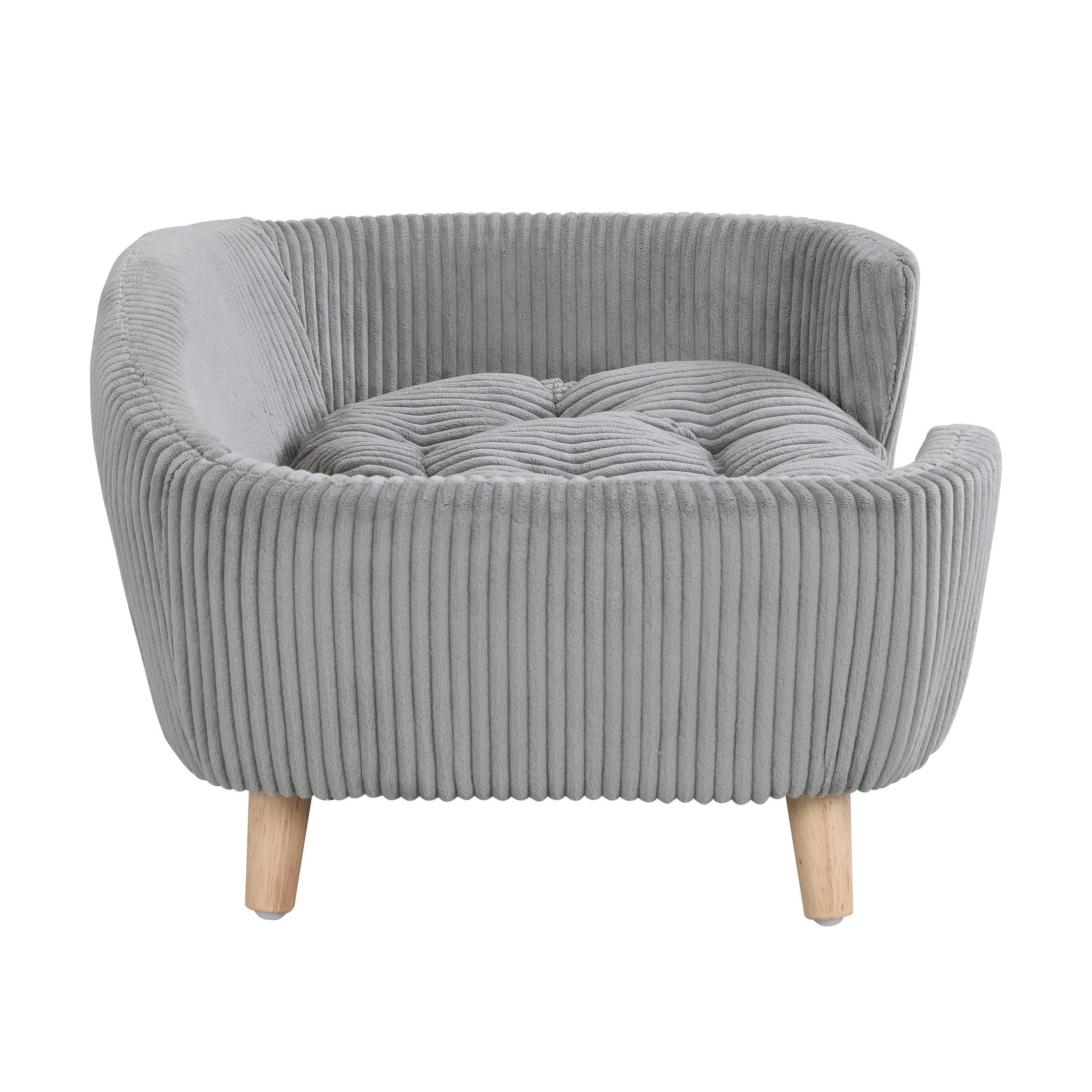Christopher Knight Home Small Dog Bed with Corduroy Cushion & Solid Wood Legs, 30" x 22", Grey