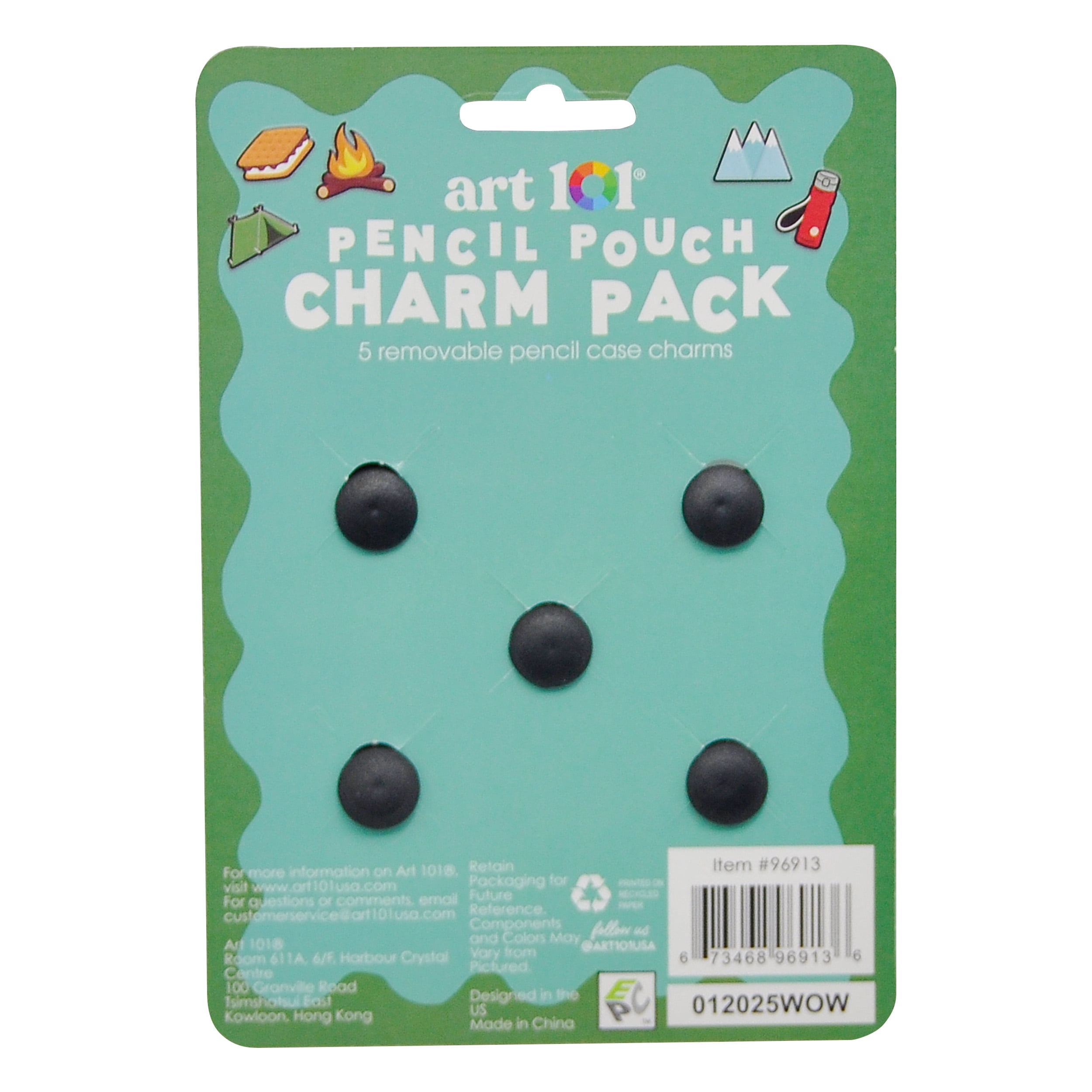 Art 101 Camping Charms-Pencil Case Accessory, Back to School, for Students, 5-Pack
