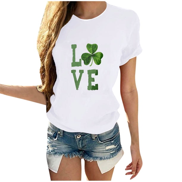 Camiseta de Manga Corta de Cuello Redondo Impresa de Primavera Superior de las Mujeres, Mezcla Ligera de Poliéster para Uso Diario Y de Fiesta Casual