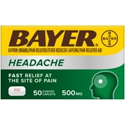 Bayer Headache Aspirin, 500mg Coated Tablets with Caffeine, 50 Count