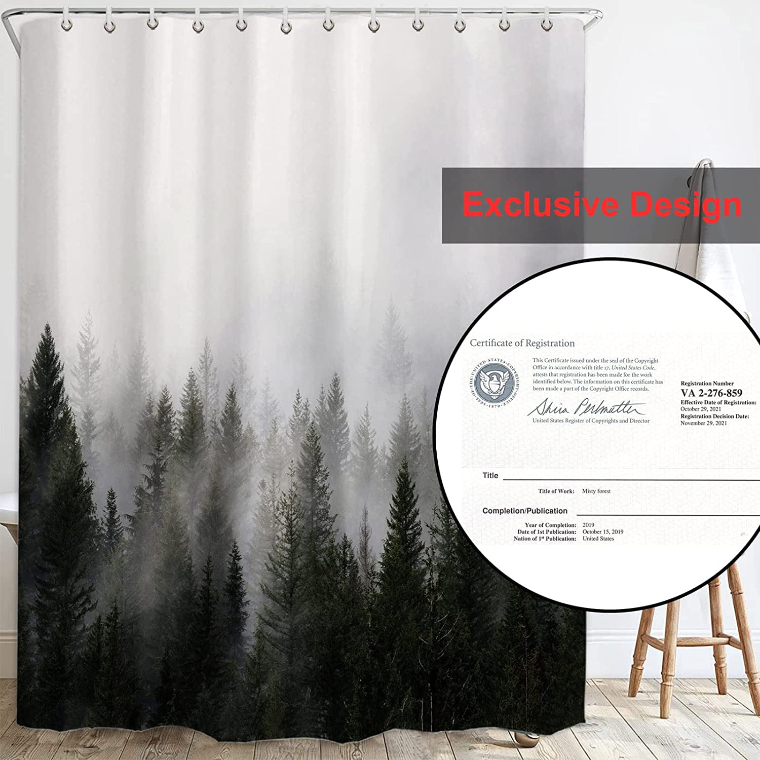 Polyester Waterproof Fabric Fantasy Watercolor Tree Shower Curtain Set Hooks 72" 