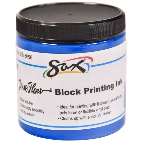 Sax True Flow Non-Toxic Water Soluble Block Printing Ink, 8 oz Jar, Primary Blue