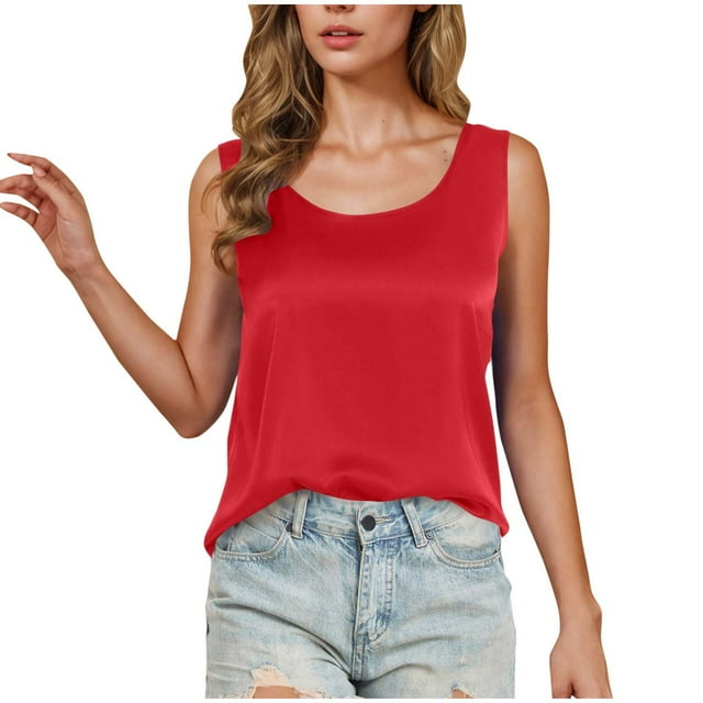 Daiosportswear Camisoles Sans Manches à Col Rond pour Femmes, Tube Creux Plissé, Blouses Rouges 8(L)