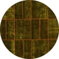 thumbnail image 1 of Ahgly Company Machine Washable Indoor Round Abstract Yellow Contemporary Area Rugs, 5' Round, 1 of 4