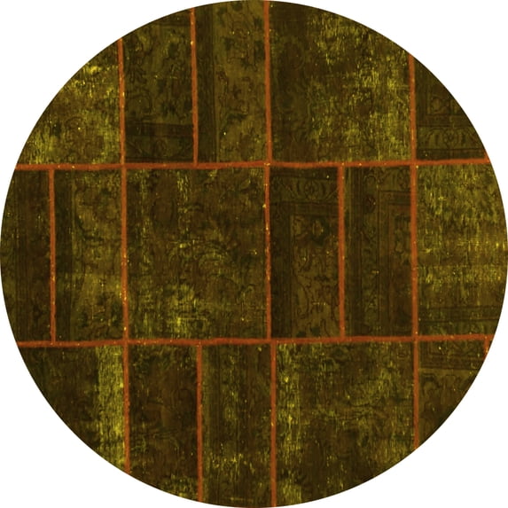 Ahgly Company Machine Washable Indoor Round Abstract Yellow Contemporary Area Rugs, 5' Round