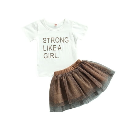 

Infant Girls Letter Print O-Neck Short Sleeve Tops+ Leopard Print Midi Skirt