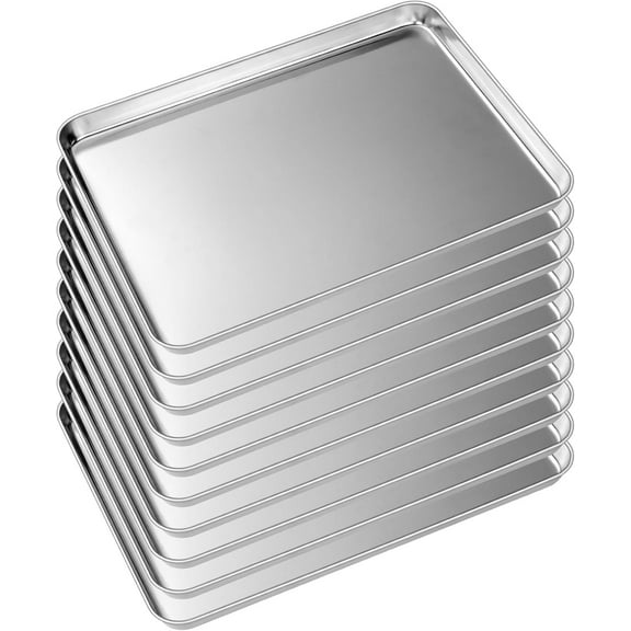 Baking Sheet Tray Set of 10, Stainless Steel Baking Pan Cookie Pan Sheet, Size 16 x 12 x 1 inch, Warp Resistant & Heavy Duty & Rust Free