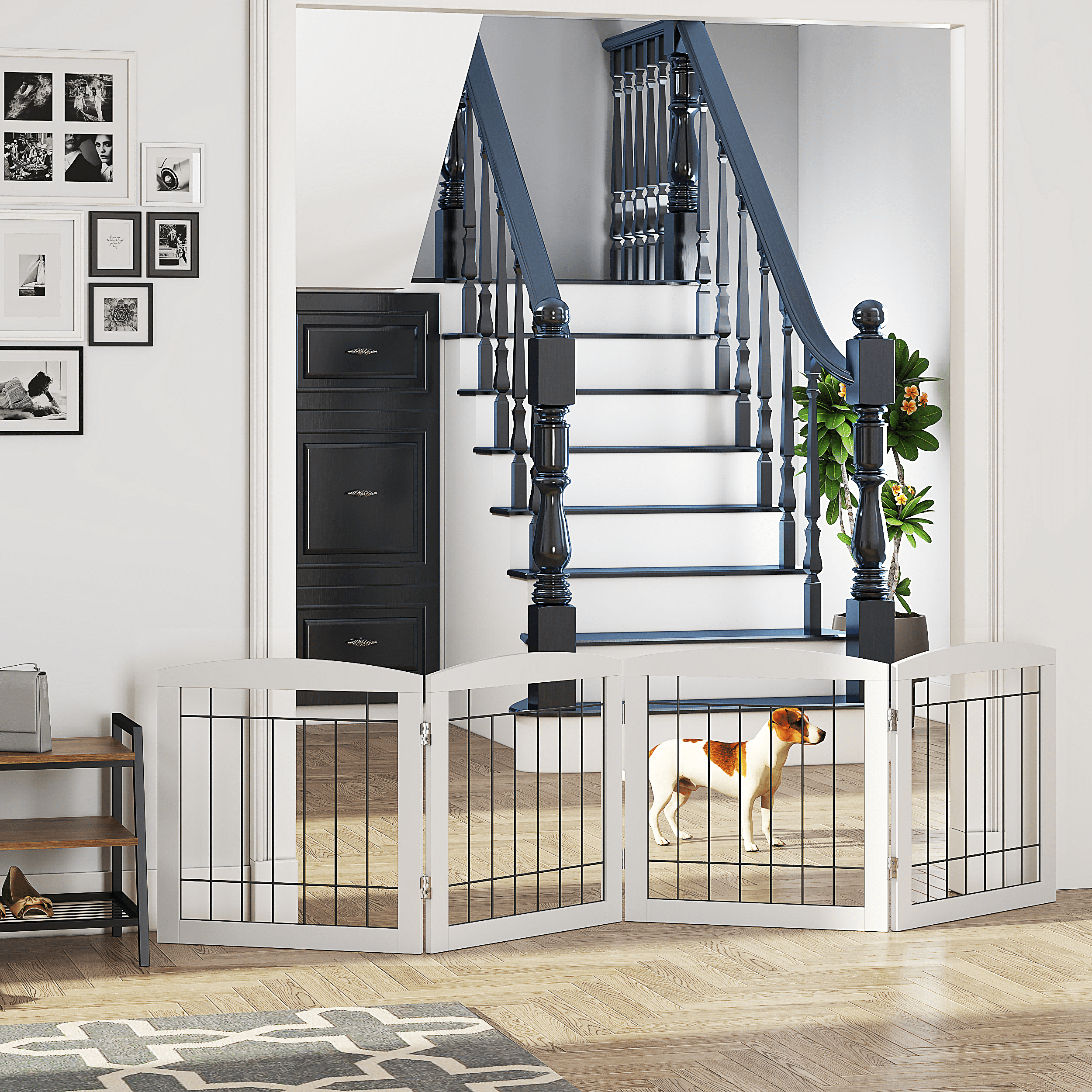 STAROUS White Foldable Pet Gate,Secure Indoor Barrier, Ideal for Doorways, Stairs, and Wide Openings - 80" Wide, 24" Height, 4 Panels