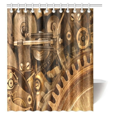Mypop Industrial Decor Shower Curtain Inside Gears Mechanical