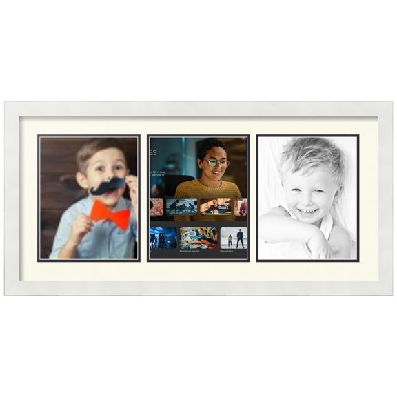 ArtToFrames Collage Photo Picture Frame with 3 - 8x10" Openings, Framed in White with Brilliant White and Black Mats (CDM-3966-25)