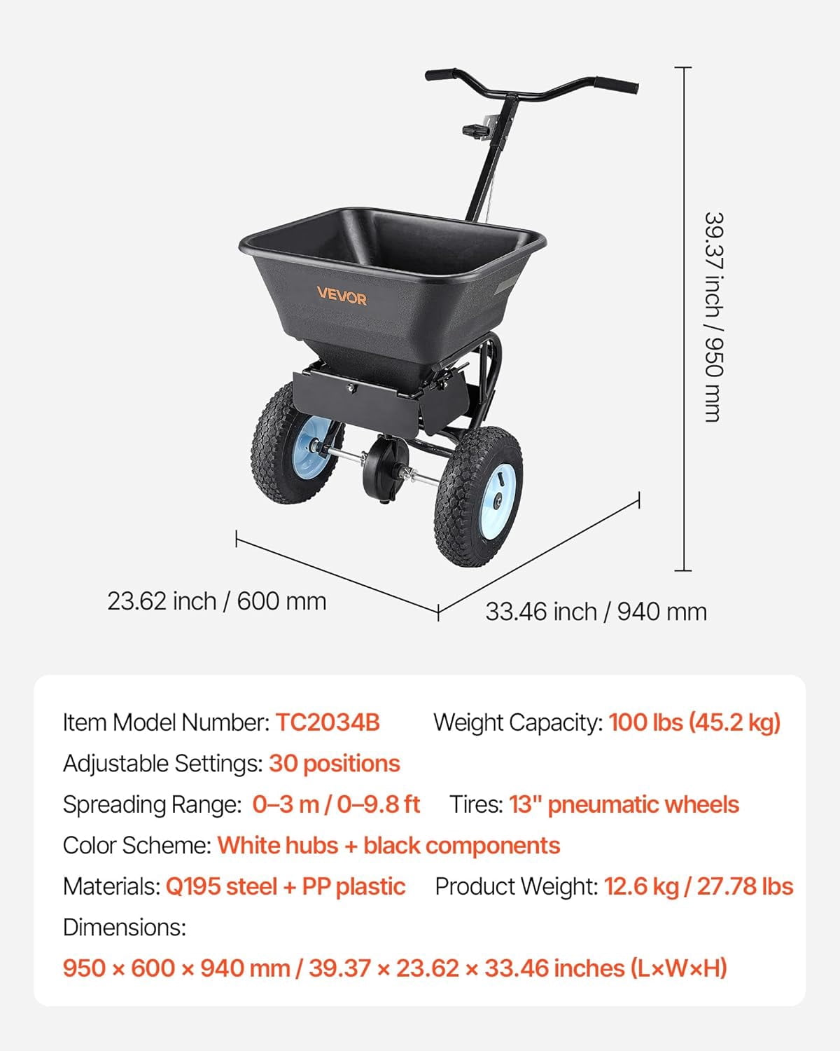 Garden Peat Moss Roller, Compost Spreader, 24 in Wide Heavy Duty Grass Seed Spreaders with T Shaped Handle, 3 Heights Adjustable, Powder-Coated Steel Peat Moss Spreader for Planting Seeding