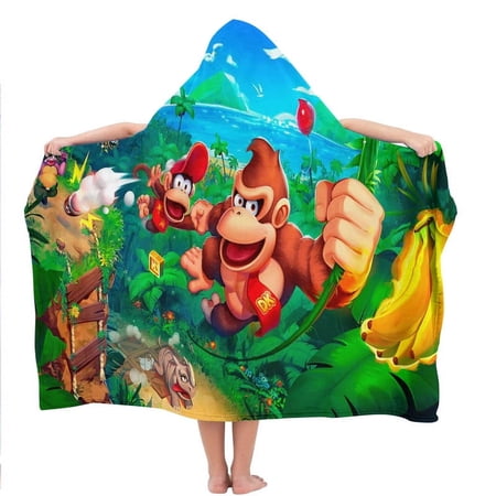 Donkey Kong Country Hooded Kids Beach Towels Toddler Hat Swim Cover-ups Poncho Absorbent Pool Wrap Microfiber Bath