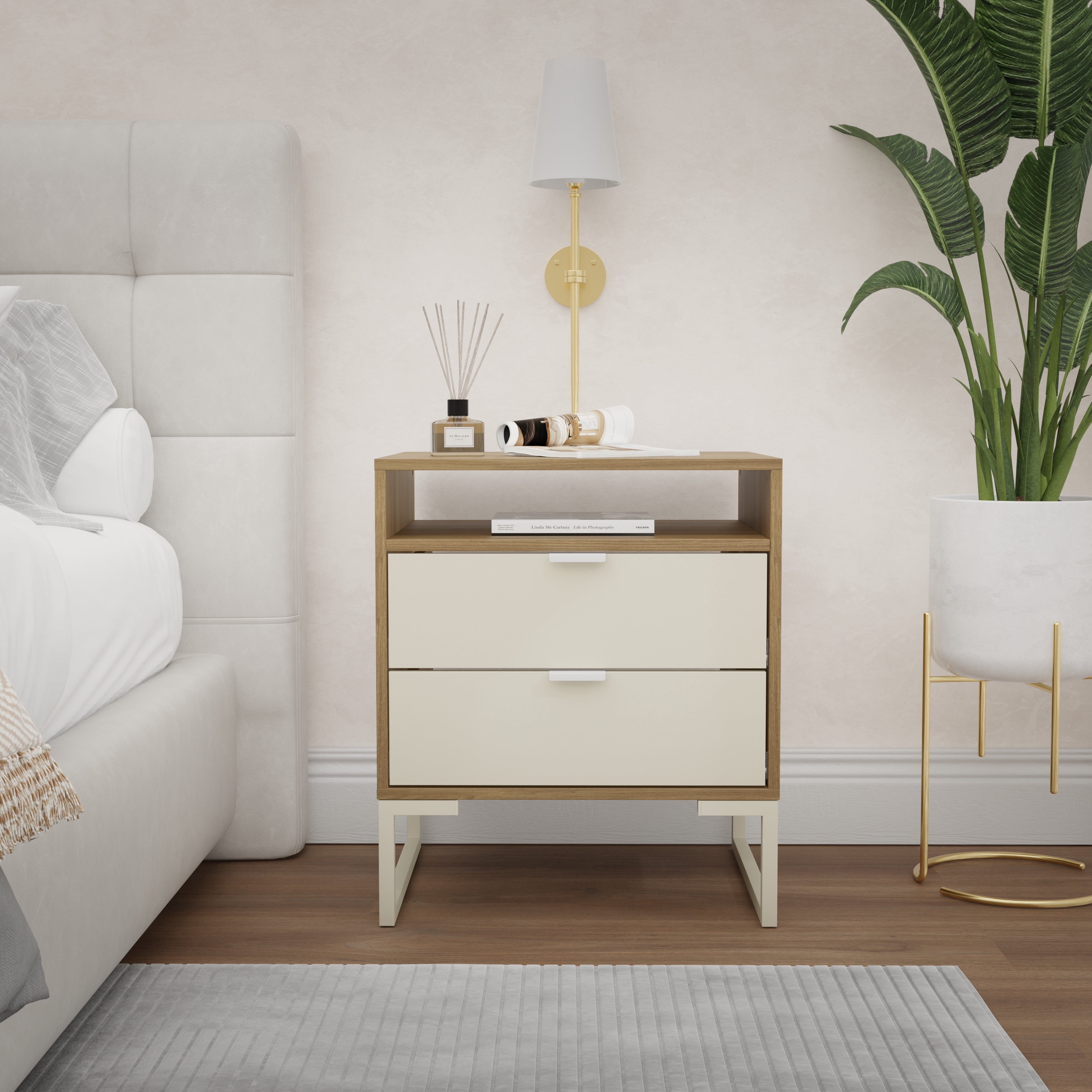 Kappesberg Collins Set of 2 Nightstands - Light Brown/Cream – 21.25"W, 2-Drawer - for Adults and Teens