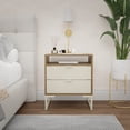 thumbnail image 3 of Kappesberg Collins 2-Drawer Nightstand with Open Shelf, Light Brown & Cream, Mid-Century Modern, 3 of 6