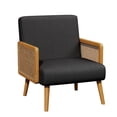 thumbnail image 5 of Andeworld Fabric Upholstered Accent Chair,Mid-century Armchairs with Rattan Armrests,Modern Living Room chairs for Bedroom Reading Room,Black, 5 of 7