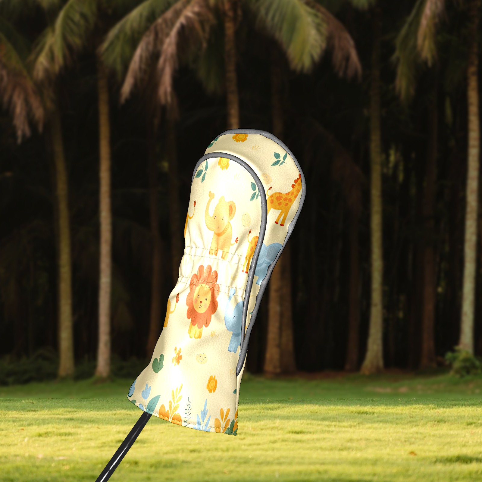 Golf Club Covers, Yellow ZooAnimal Premium PU Leather Driver Hybrid Putter Head Covers with Velvet Lining, Waterproof Golf Gifts for Men Women