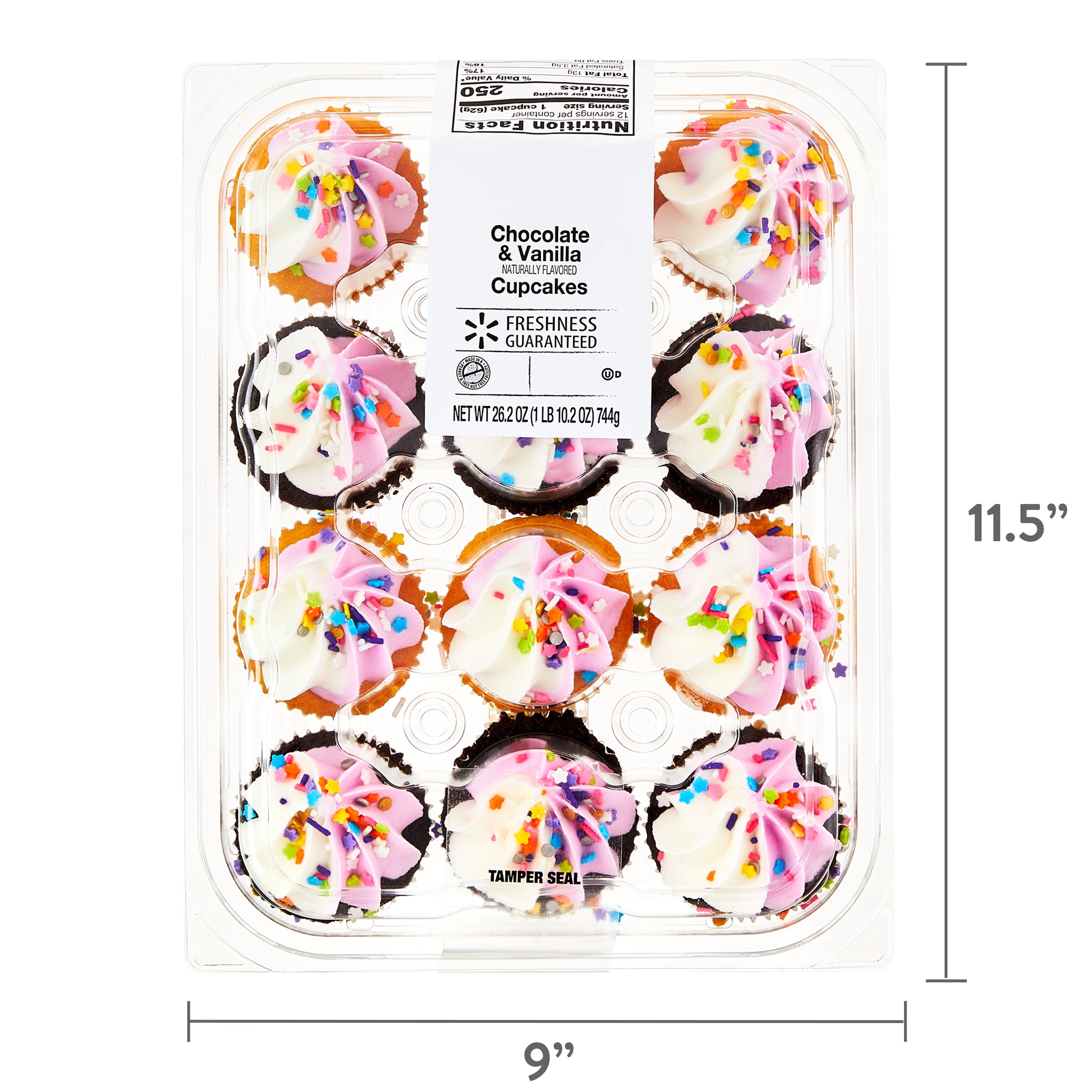 Freshness Guaranteed Chocolate and Vanilla Cupcakes with Pink and White Icing and Sprinkles, 26.2 oz, 12 Count