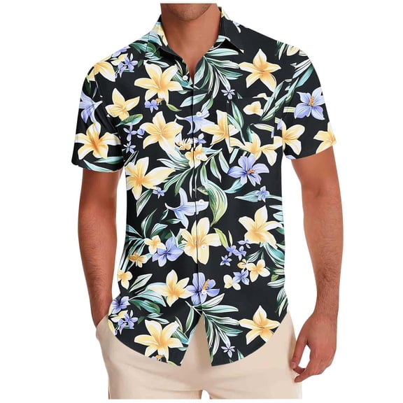 Men's Short Sleeve Hawaiian Shirt – Tropical Floral Lightweight Casual Aloha Tops for Beach & Summer Vacation Hawaii Shirt