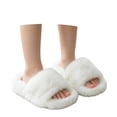thumbnail image 3 of Kids Fluffy Slide Sandals Wide Fuzzy Strap Slippers Thick Platform Sole Comfortable Open Toe House Shoes Non Indoor Outdoor Footwear for Girls Boys, 3 of 5