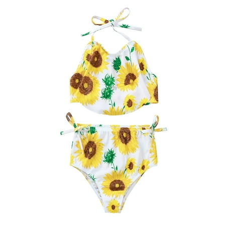 

Binwwede Toddler Baby Girls Bikini Set Leopard/Sunflower Print Two Piece Swimwear Halter Bathing Suit Summer Swimsuit
