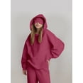 thumbnail image 5 of Women's Solid Color Hooded Two-Piece Set - Loose Fit Long Sleeve British Style Casual Hoodie & Pants Comfortable Lounge Wear for Fall/Winter, 5 of 10
