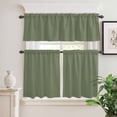 thumbnail image 2 of 3 Piece Kitchen Curtains and Valances Set Green Solid Color Cafe Curtains 36 Inch Length Aesthetics Contemporary Luxury Valance & Tier Curtain for Living Room Bedroom Small Window 54"x18"+27"x36"*2, 2 of 6