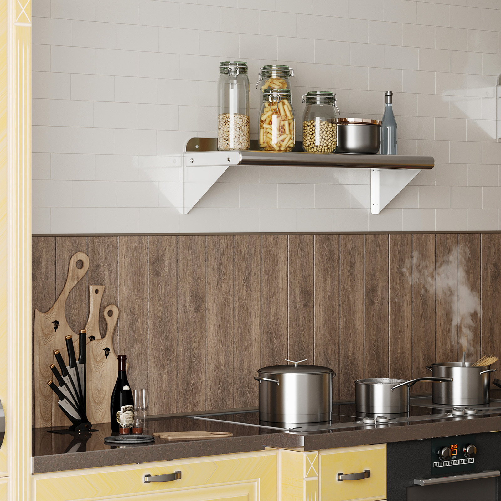 Stainless Steel Shelf,Wall Mounted Commercial Stainless Steel Shelves with Backsplash & Brackets,Heavy-Duty Floating Metal Shelving for Restaurant Kitchen Garage Utility Room