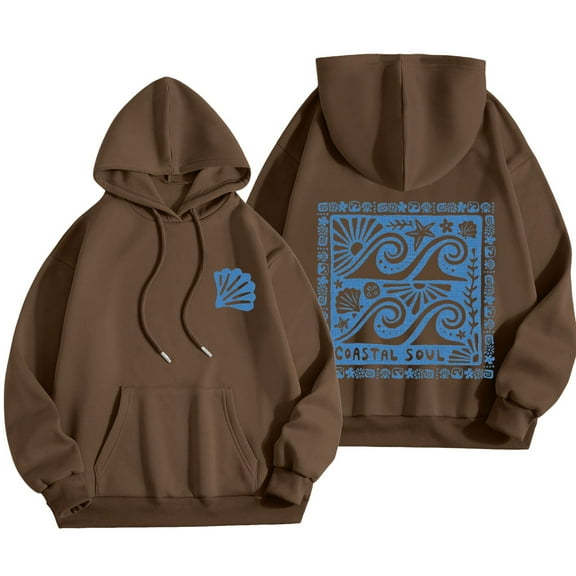 Xudanell Crew Neck Sweatshirts Women Shell Print Hoodie for Women Cute Hoodies Cute Long Sleeve Graphic Clothes Brown M