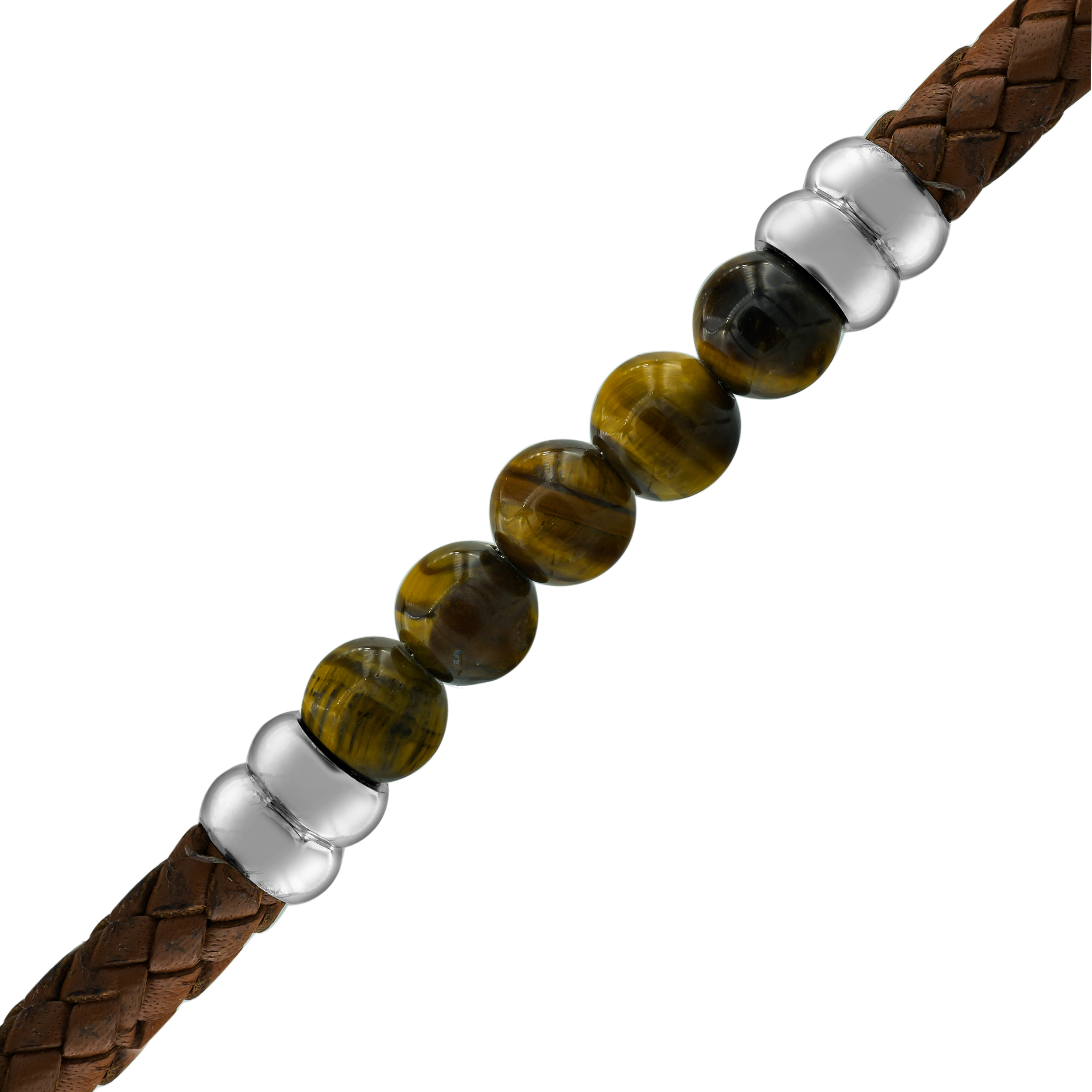 Arista Genuine Blue Tiger Eye Men's Bead Bracelet in Stainless Steel, 8.5"