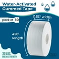 thumbnail image 6 of IDL Packaging 2.83" x 450' Water-Activated (Gummed) Tape, 30 lbs. Break Strength, White Color (Pack of 10 Rolls), 6 of 6