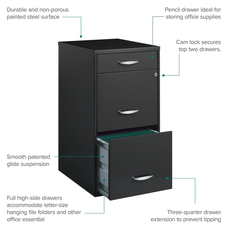 Space Solutions 3 Drawer Letter Width Vertical File Cabinet with Pencil Drawer Charcoal