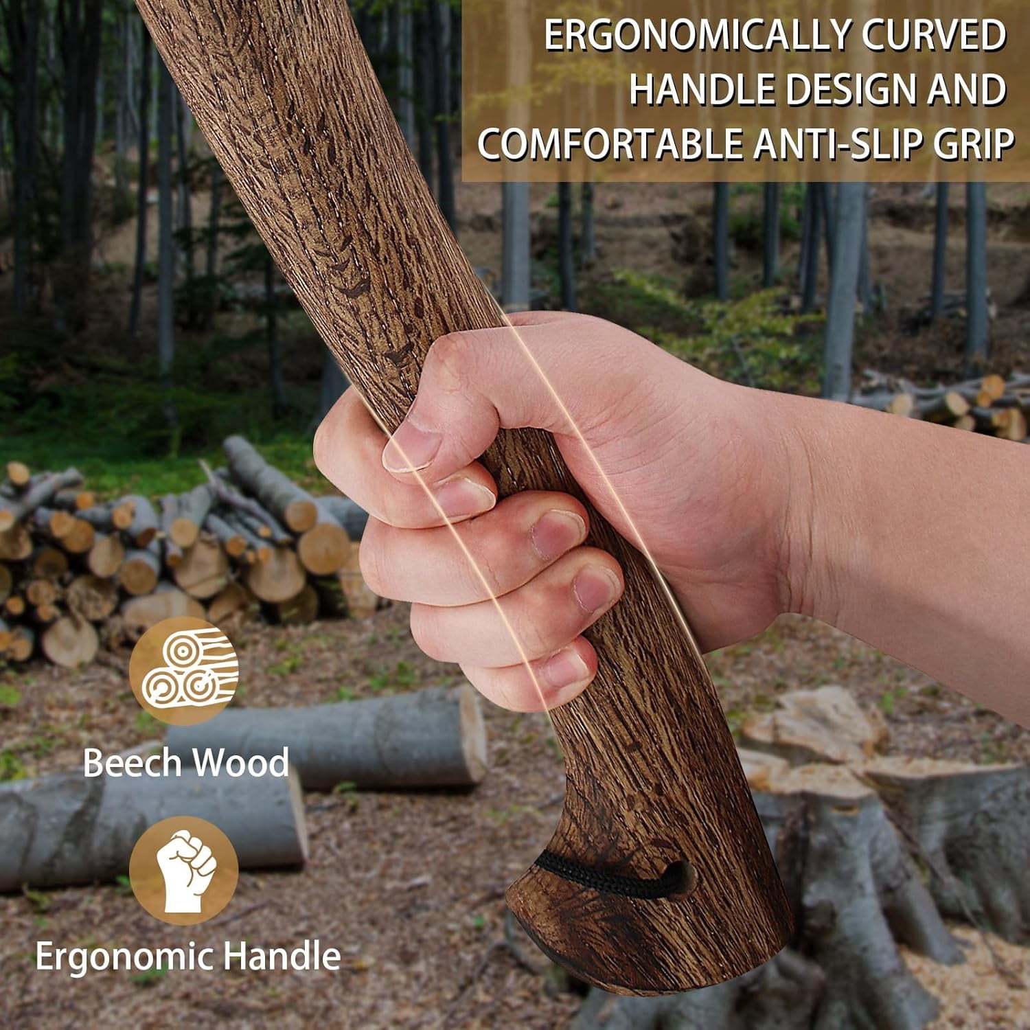 DWFKHT 15.7" Camping Hatchet Axe with Sheath, 1065 Steel Bushcraft Tool for Wood Chopping & Outdoors