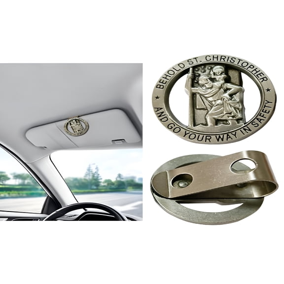 DESIGNICE Saint Christopher Medal Car Sun Visor Clip, Religious Auto Gift