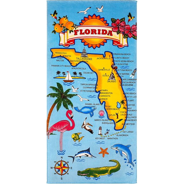 Beachland Florida Map Beach Towel 30 x 60 inch 100 Cotton