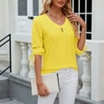 thumbnail image 5 of MIXUE Womens Summer Tops Summer Solid Color V Neck 3/4 Sleeve Slim Casual T Shirts Holiday Wear,Yellow,M, 5 of 9