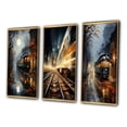 thumbnail image 3 of Designart "Train Misty Morning Painting II" Modern Framed Wall Art Set Of 3 - Yellow Train Frame Gallery Wall Set For Home Decor, 3 of 6