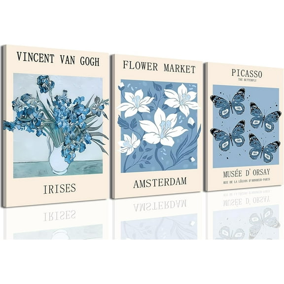Van Gogh Blue Poster Prints Set of 3, Blue Lavender Flower Market Wall Art Picasso Butterfly Aesthetic Canvas Paintings Decor Artwork for Teen Girls Dorm Bedroom Living Room