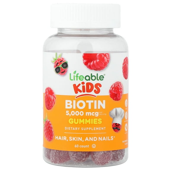 Lifeable Kids Biotin Gummies, Natural Raspberry, 60 Gummies (2,500 mcg per Gummy)