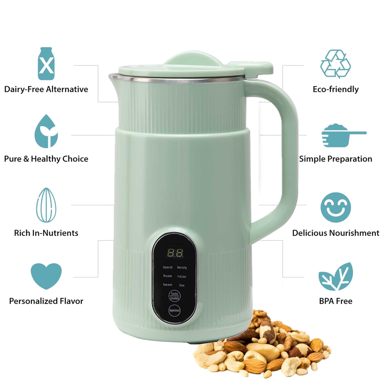 DISHUECO Nut Milk Maker, 27oz Food Processor,Homemade Almond, Oat, Coconut, Soy, Plant-based milk and Non Dairy Beverages, Soy Milk Maker Machine with Delay Start/Keep Warm/Self-Cleaning/Boil Water