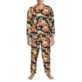thumbnail image 3 of Susaid fall Pumpkin Daisy Print Men's Long Sleeve Pajama Set, Two-Piece Button-Down Loungewear PJs Set, Comfortable Sleepwear for Relaxation-X-Large, 3 of 7