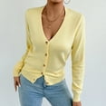 thumbnail image 4 of Button Sweaters for Women Winter Knit Open Front Crop Cardigan Sweaters Solid Long Sleeve V-Neck Pullover Shirts Tunic Tops, 4 of 8