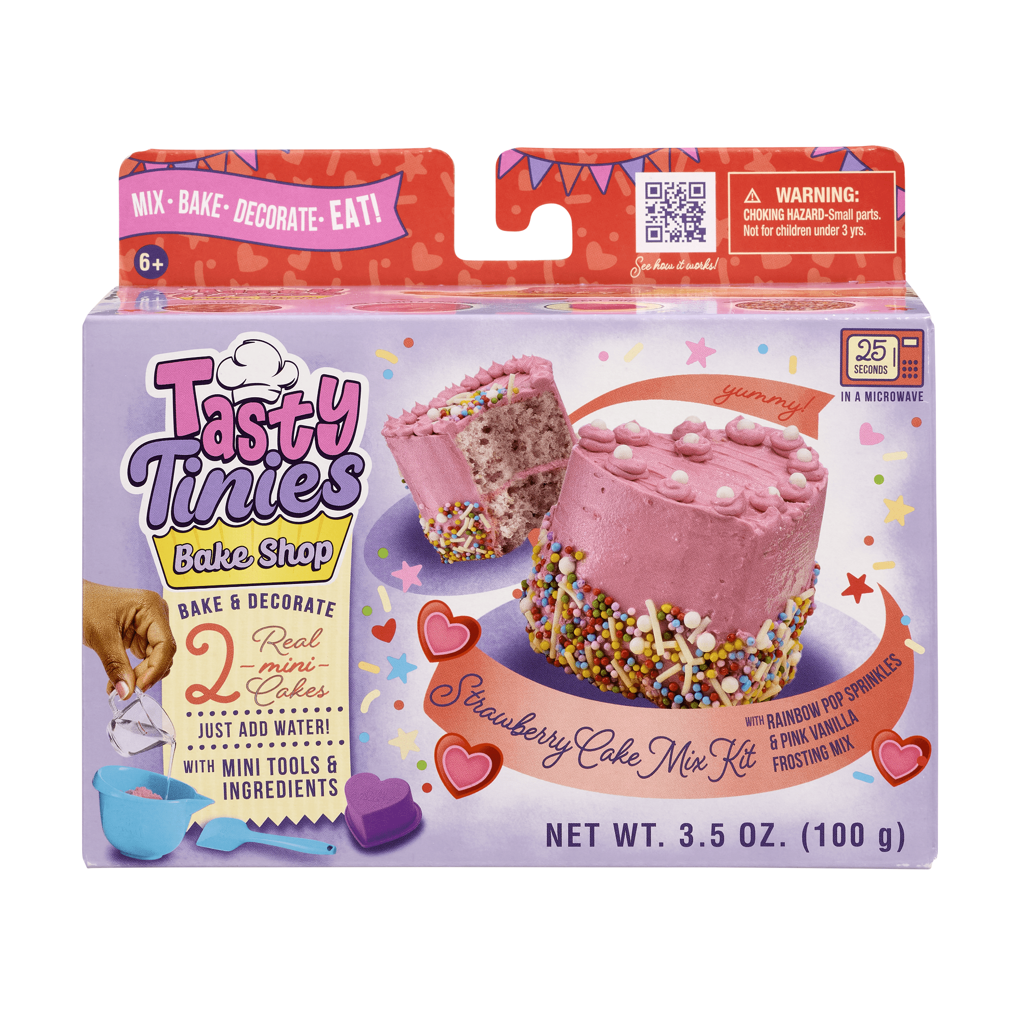 Tasty Tinies Bake Shop- Mini Baking Set w/ Strawberry Cake Mix, Pink Frosting, Rainbow Sprinkles