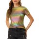 thumbnail image 1 of INSPIRAR CHIC Blusas de fiesta brillantes de manga corta texturizadas metálicas para mujeres M Arcoíris, 1 of 7