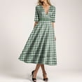 thumbnail image 2 of vigerkar Gingham V Neck Short Sleeve Dress for Women Summer Plaid Flowy Beach Vacation Midi Dresses Dark Green, S, 2 of 6