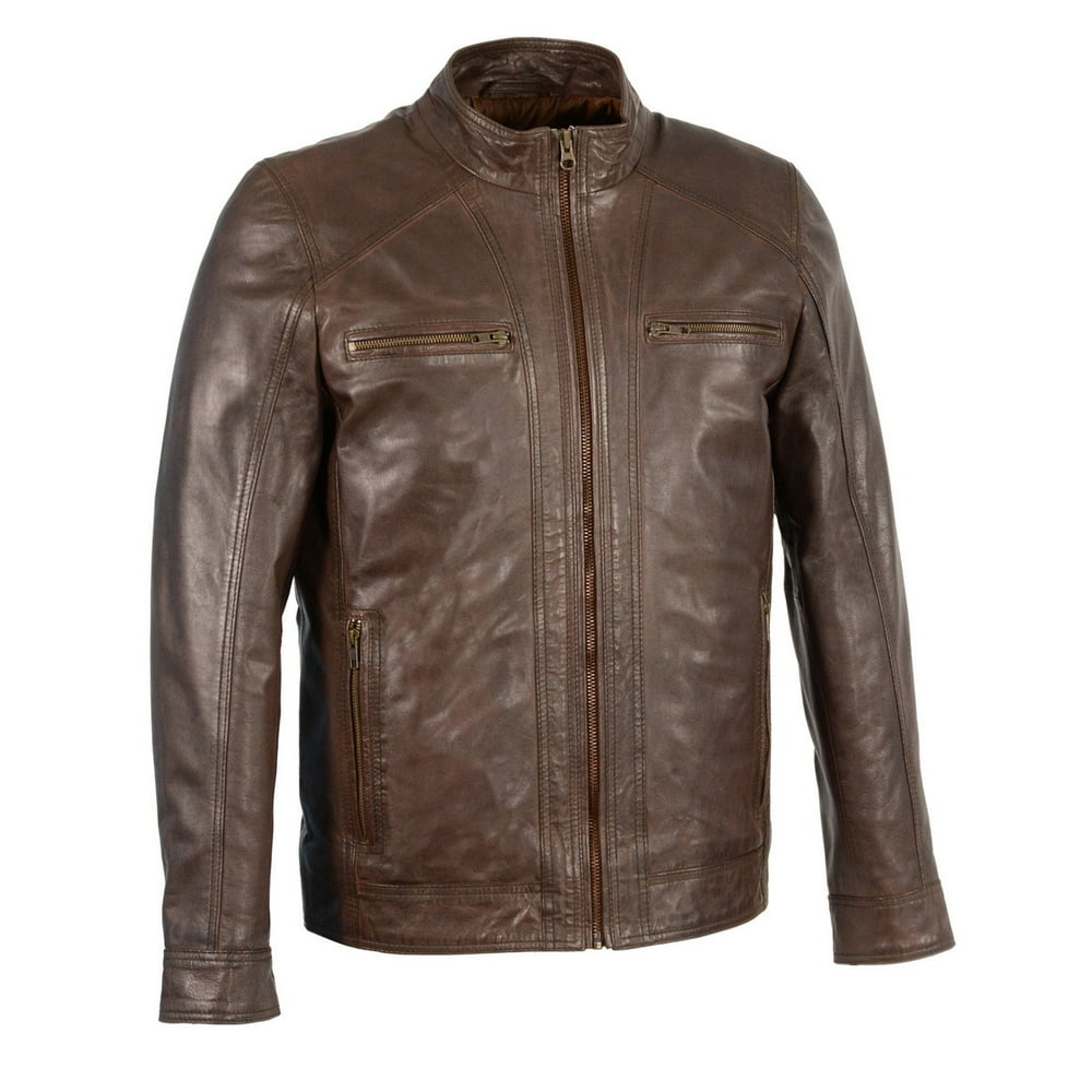 Milwaukee Leather SFM1860 Men's Broken Brown Leather Jacket with Front Zipper Closure 4XLarge