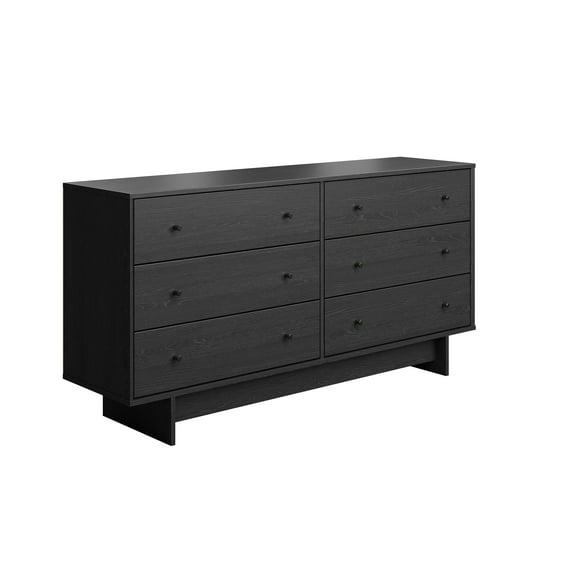Prepac Finnley 6-Drawer Dresser in Black Oak, Dresser for Bedroom, Extra-Wide Chest of Drawers with Storage, Modern Clothing Organizer for Home, Bedroom, Living Room, 16" D x 61" W x 31" H
