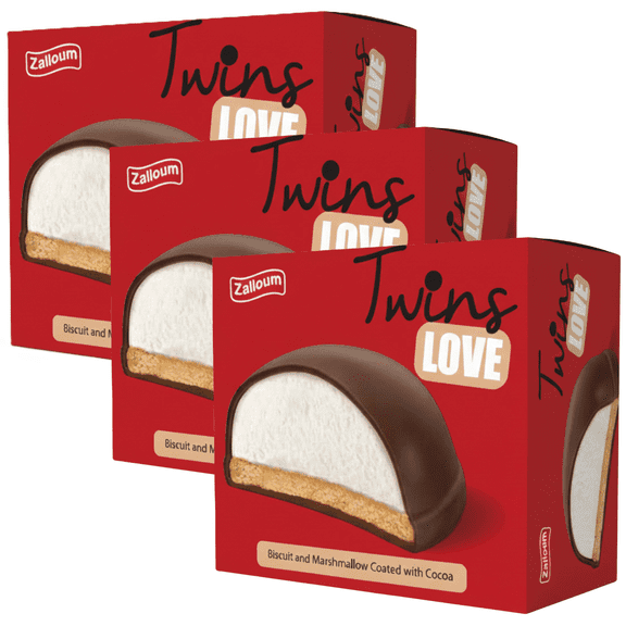 Zalloum - Twins Love Biscuit & Marshmallow Coated with Cocoa, Chocolate Snack, 30g (3 Pack)