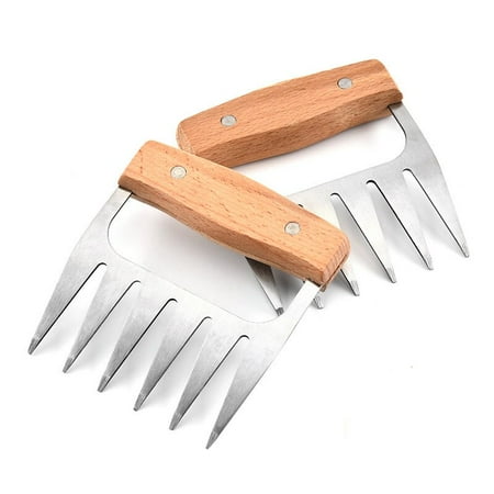 

Meat Shredder Claw Stainless Steel Bear Tongs Meat Shredder Pulled Forks Barbecue Tongs Wooden Handle 2 Pieces