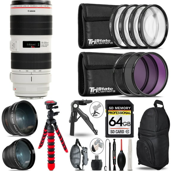 Canon EF 70-200mm f/2.8L IS III USM Lens - 3 Lens Kit   Tripod   Backpack - 64GB Accessory Bundle (International Version)
