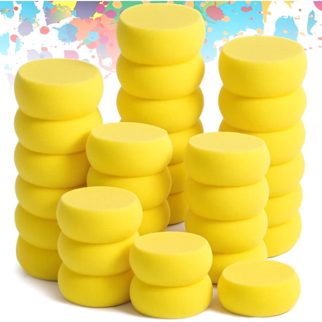 Round Yellow Synthetic Sponge 50 Pack 2.9 Inch Artist Sponge for Face Painting Crafts Pottery Clay Ceramics Yellow